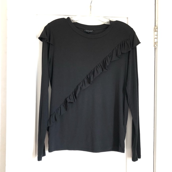 black ruffle long sleeve top